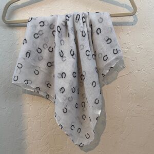 White Scarf with Black Horseshoe Pattern
